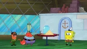 L-R: Agent Twirp, Mr. Krabs, SpongeBob