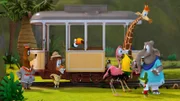 Flora (Flamingo) und Bruno (Giraffe) verabschieden sich von der Zoobande - Sie wollen alleine durch den Dschungel nach Hause finden.