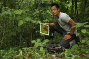 National Geographic Explorer Dr. Albert Lin bei der Verwendung der PACUNAM LiDAR-Karte zur Untersuchung einiger neu entdeckter Gebäude in der alten Maya-Stadt El Palmar.