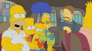 (v.l.n.r.) Homer; Bart; Lisa; Marge; Maggie; Søren