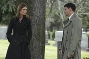 BONES:  When Booth (David Boreanaz, R) and Brennan (Emily Deschanel, L) attend a co-worker's funeral, they discover the death was no accident in the BONES episode "The Double Death of the Dearly Departed" airing on a special day and time Monday, April 20 (8:00-9:00 PM ET/PT) on FOX.  ©2009 Fox Broadcasting Co.  Cr:  Greg Gayne/FOX