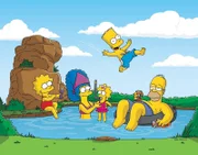 (17. Staffel) - Eine ganz besondere Familie: Lisa (l.), Homer (r.), Bart (2.v.r.), Marge (2.v.l.) und Maggie (M.).