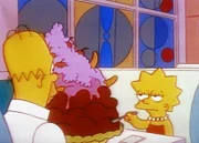Lisa hat keinen Appetit auf den riesigen Eisbecher, den ihr Vater Homer gekauft hat.