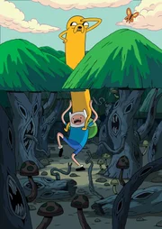 Bottom to top: Finn (Jeremy Shada) ,Jake (John DiMaggio)