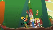 v.li.: Daffy Duck, Bugs Bunny, Lola Bunny, Tweety (oben)