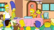(oben v.l.n.r.) Homer; Marge; Lisa; Nelson