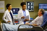 Maggie (Kelly McCreary, l.) und Stephanie (Jerrika Hinton, M.) kümmern sich um Andy (Don Williams, r.), während Weber um das Leben einer Patientin kämpft, die eine neue Leber benötigt ...