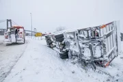 Overhalla, Norway - Total of the truck that has tipped over and the Towing Truck.