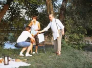 Heinl (Elmar Wepper), Ilona (Uschi Glas) und Franz Schöninger (Walter Sedlmayr) beim Versöhnungspicknick in den Isarauen.
