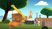 v.li. Tweety, Lola Bunny, Petunia Pig, Bugs Bunny, Porky Pig, Daffy Duck