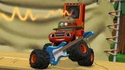 Im Pfadfindercamp findet ein großer Wettbewerb statt, bei dem sich die Truck-Rangers drei tolle Abzeichen verdienen können. Und die will sich Blaze (im Bild) mit seinem Mut und seiner Tapferkeit natürlich alle erkämpfen.