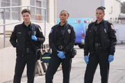 9-1-1 LONE STAR: L-R: Ronen Rubinstein, Gina Torres and Brianna Baker in the "Sellouts" episode of 9-1-1 LONE STAR airing Tuesday, Mar 28 (8:00-9:01 PM ET/PT) on FOX.