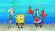 L-R: Squidward, SpongeBob, Mr. Krabs