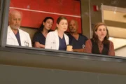 Zuschauer auf der Galerie: (vorne) James Pickens Jr. als Dr. Richard Webber (l.), Ellen Pompeo als Dr. Meredith Grey (M.), E.R. Fightmaster als Dr. Kai Bartley (r.)