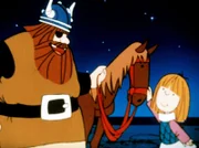 Wickie ist überrascht, als sein Vater mit einem Pferd nach Hause kommt - er kann es noch nicht glauben, dass es ihm gehören soll.