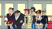 Gina Madonna Falcone (l.), Jimmy Falcone (3.v.l.), Cookie Falcone (m.), Petey Falcone (3.v.r.), Theresa Maria Falcone (2.v.r.), Cheech Falcone (r.)