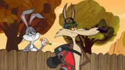 Coyote (r.) gibt vor Bugs Bunny mit seinem neuen Laubbläser an.
