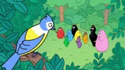 Hinter, l-r: Barbabravo, Barbalala, Barbahelle, Barbabo, Barbazoo, Barbabelle, Barbasophie, Barbamama, Barbapapa