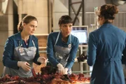 (v.l.n.r.) Temperance Brennan (Emily Deschanel); Camille Saroyan (Tamara Taylor); Angela Montenegro (Michaela Conlin)
