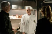 Leroy Jethro Gibbs (Mark Harmon), Navy Culinary Specialist Brian Kalr (Tracy Howe),  Ellie Bishop (Emily Wickersham)