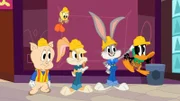 v.li.: Porky Pig, Tweety, Lola Bunny, Bugs Bunny, Daffy Duck