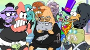 Squidina (l.), Hoopla (2.v.l.), Patrick (3.v.l.), GrandPat (m.), Slappy Laszlo (3.v.r.)