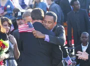 "Indelible"  -- Mac Taylor (Gary Sinise) embraces Sheldon Hawkes (Hill Harper) at the memorial/dedication at the Brooklyn Wall of remembrance during the eighth season premiere of CSI: NY, Friday, Sept. 23 (9:00-10:00 PM, ET/PT) on the CBS Television Network. Photo: Bill Inoshita/CBS ©2011 CBS Broadcasting Inc. All Rights Reserved.