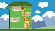 In der „Ich kenne ein Tier“-Geschichte liefert eine Giraffe die Post. Aber bis jemand an die Tür kommt, dauert es etwas. Denn das Päckchen ist für eine alte Schildkröte im obersten Stock…