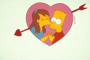Bart (r.) bekommt einen Kuss von seiner geliebten Jessica (l.), die Tochter von Reverend Lovejoy.