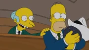 Nachdem Reverend Lovejoy auf der Beerdigung von Chip Davis darüber gesprochen hat, dass der Verstorbene einiges in seinem Leben bereut hat, kommen auch Mr. Burns (l.) und Homer Simpson (r.) ins Grübeln.
