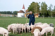 Kathi Mühlbauer auf dem Kirchthanner Biohof in Postau bei ihren Weideschweinen.