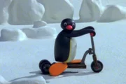 Guetnachtgschichtli  Pingu  Staffel 6  Folge 22  Pingu – Ein neuer Roller  Pingu auf seinem Roller.    Copyright: SRF/Joker Inc., d.b.a., The Pygos Group
