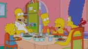 Eine ganz besondere Familie: Maggie (l.), Homer (2.v.l.), Bart (M.), Lisa (2.v.r.) und Marge (r.) ...