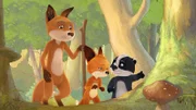 Opa Fuchs möchte Rosie und Fuchs erklären, wie man sich im Wald orientiert.