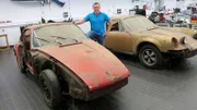 Trödelexperte Otto Schulte mit seinem Sensationsfund, einem 50 Jahre alten Porsche 901.