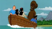 Im offenen Meer sind Tim (l.), Kapitän Haddock (r.) und die Detektive Schulz (2. v. l.) und Schultze (2. v. r.) der nächsten Gefahr ausgesetzt.