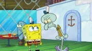 Vorne, l-r: SpongeBob, Squidward