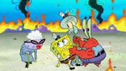 L-R: Miss. Shell, SpongeBob, Squidward, Mr. Krabs