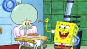 L-R: Squidward, SpongeBob