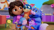 v.li.: Dora, Boots, Swiper, Tico, Benny