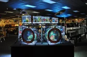 The finished drum set aquarium in the music store.