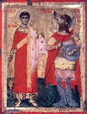 Byzantium: Traditional icon of St Stephen and St Christopher, the latter represented with a dog\'s head; (add.info.: In Eastern Orthodox icons, Saint Christopher is often represented with the head of a dog.); Pictures from History.