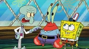 L-R: Squidward, Mr. Krabs, SpongeBob