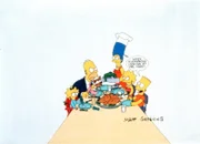(1. Staffel) - Der kleine Bart (r.) bringt den Rest der Familie, (v.l.n.r.) Maggie, Homer, Marge und Lisa, des Öfteren zur Weißglut.