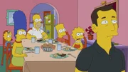 Ist Elon Mosk (r.) wirklich so nobel, wie die Simpsons (v.l.n.r. Maggie, Marge, Homer, Bart und Lisa) denken?