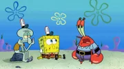 L-R: Squidward, SpongeBob, Mr. Krabs
