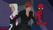 L-R: Spider-Gwen, Black Widow, Spider-Man