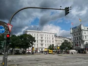 Hamburg, Germany - August 19, 2019: Steintorplatz and Steindamm intersection near Hamburg Bus Port