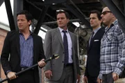 L-R: Matthew Keller (Ross McCall), Peter Burke (Tim DeKay), Neal Caffrey (Matthew Bomer), Mozzie (Willie Garson)