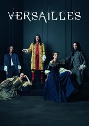 Versailles - 1. Staffel - Artwork; (v.l.n.r.) Bontemps (Stuart Bowman); Montespan (Anna Brewster); Louis XIV (George Blagden); Henriette (Noémie Schmidt); Philipp von Orléans (Alexander Vlahos)
